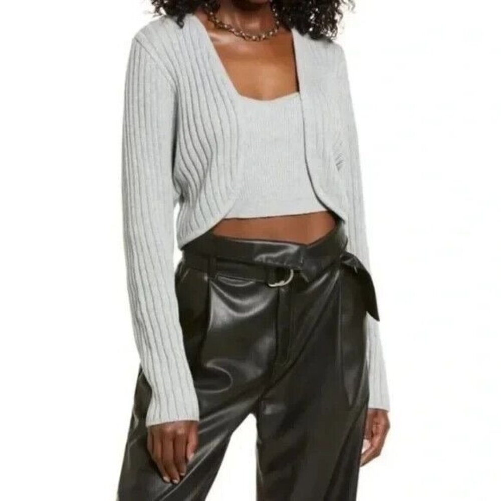OPEN EDIT Crop Cardigan Grey Heather Bolero Size Large